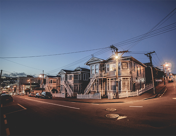 Wellington suburb at night